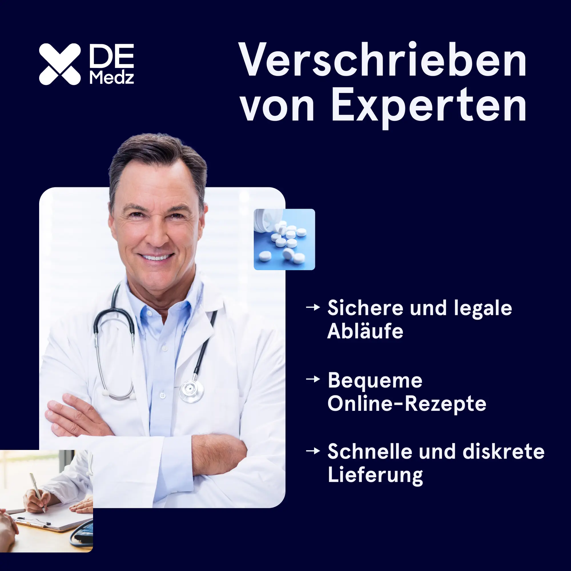 DE Medz graphic showing a doctor with the headline